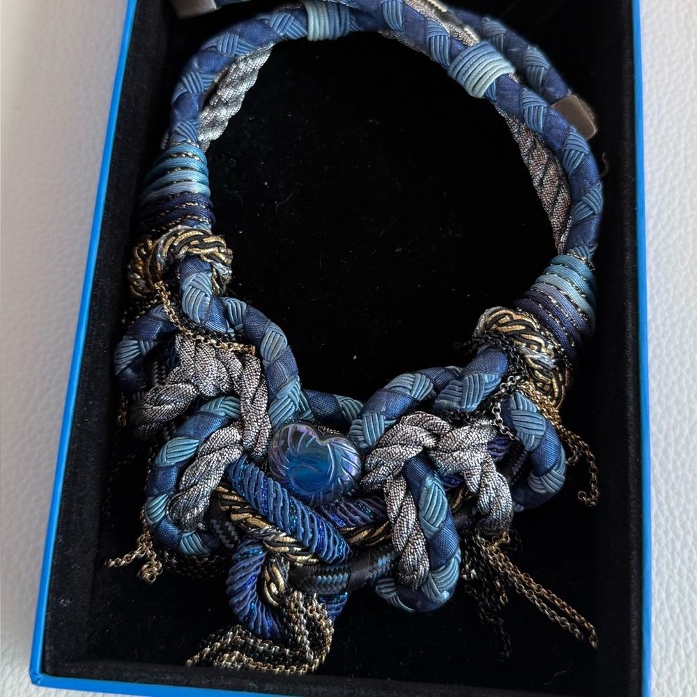 Alex & Lee designer Blue and Gold Braided Necklace